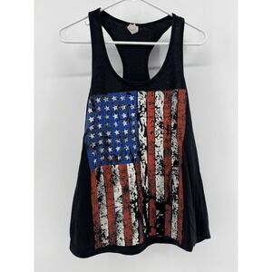 Ideal Women's Tank Top American Flag Racerback Black Graphic Shirt Size XL